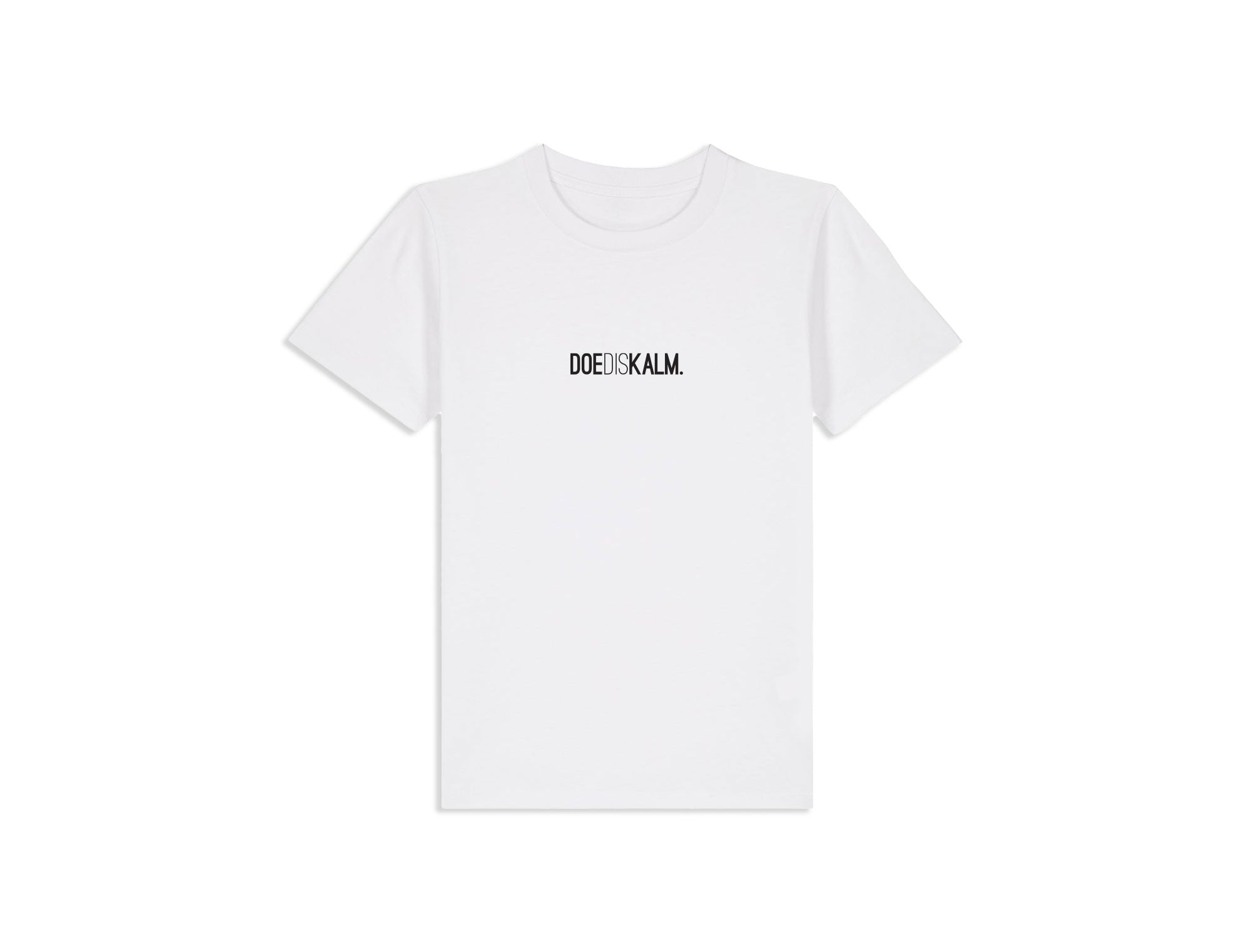 Witte T-shirt met opdruk DOEDISKALM. voor kinderen