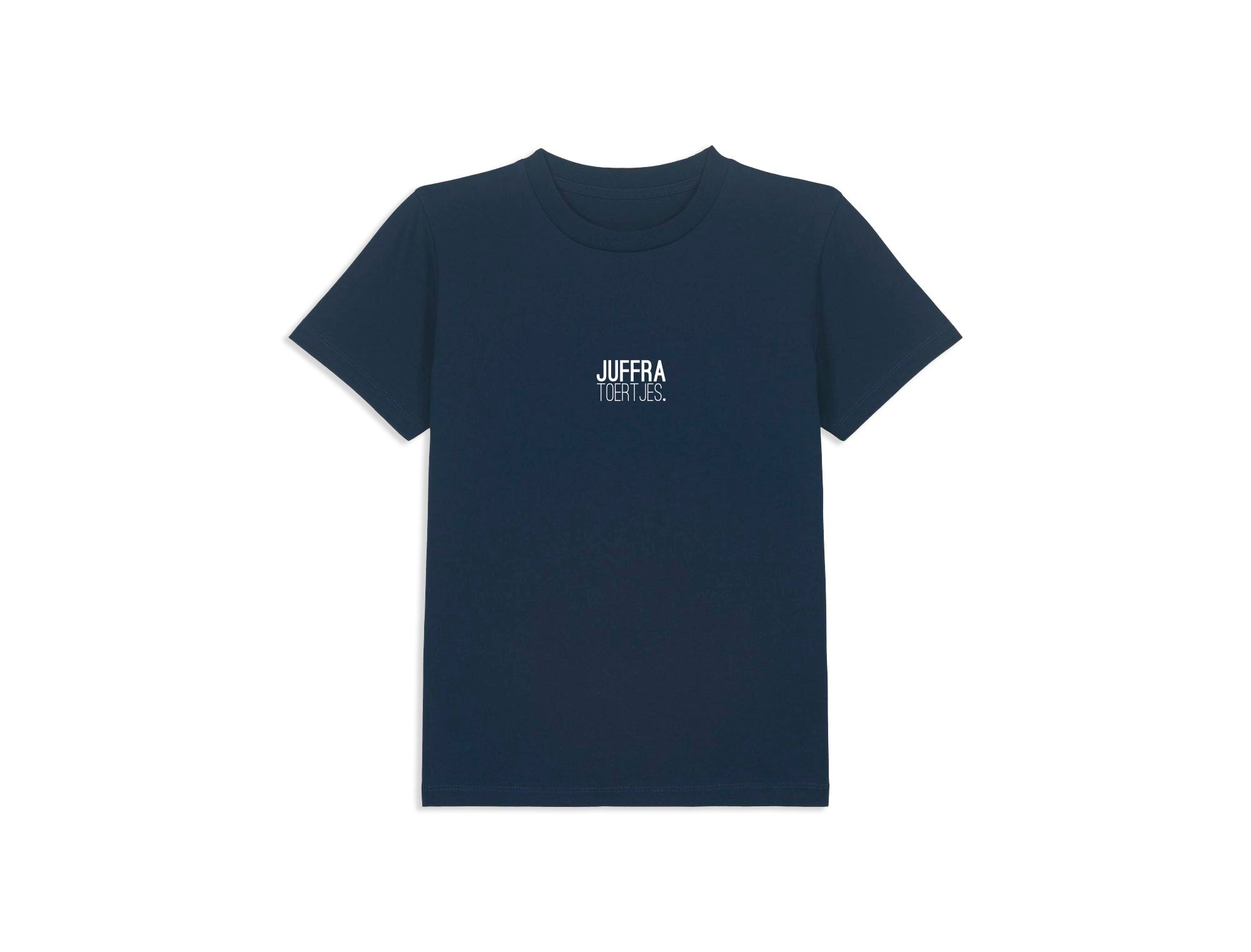 Donkerblauwe T-shirt met opdruk JUFFRATOERTJES. voor kinderen
