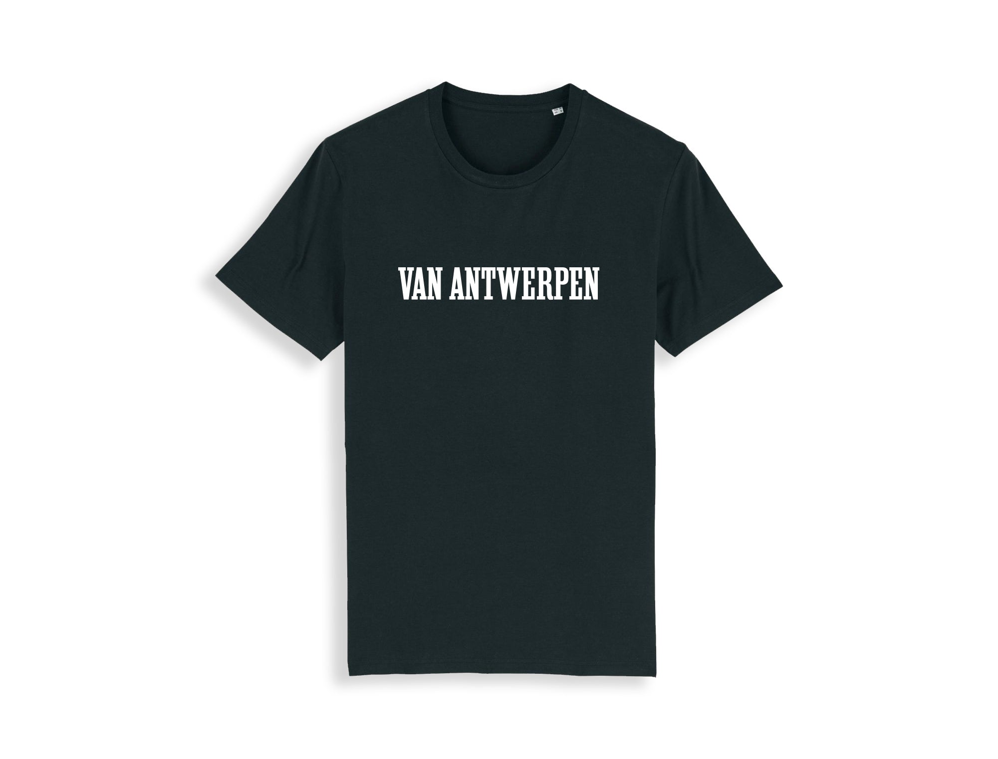 Zwarte T-shirt met witte opdruk VANANTWERPEN