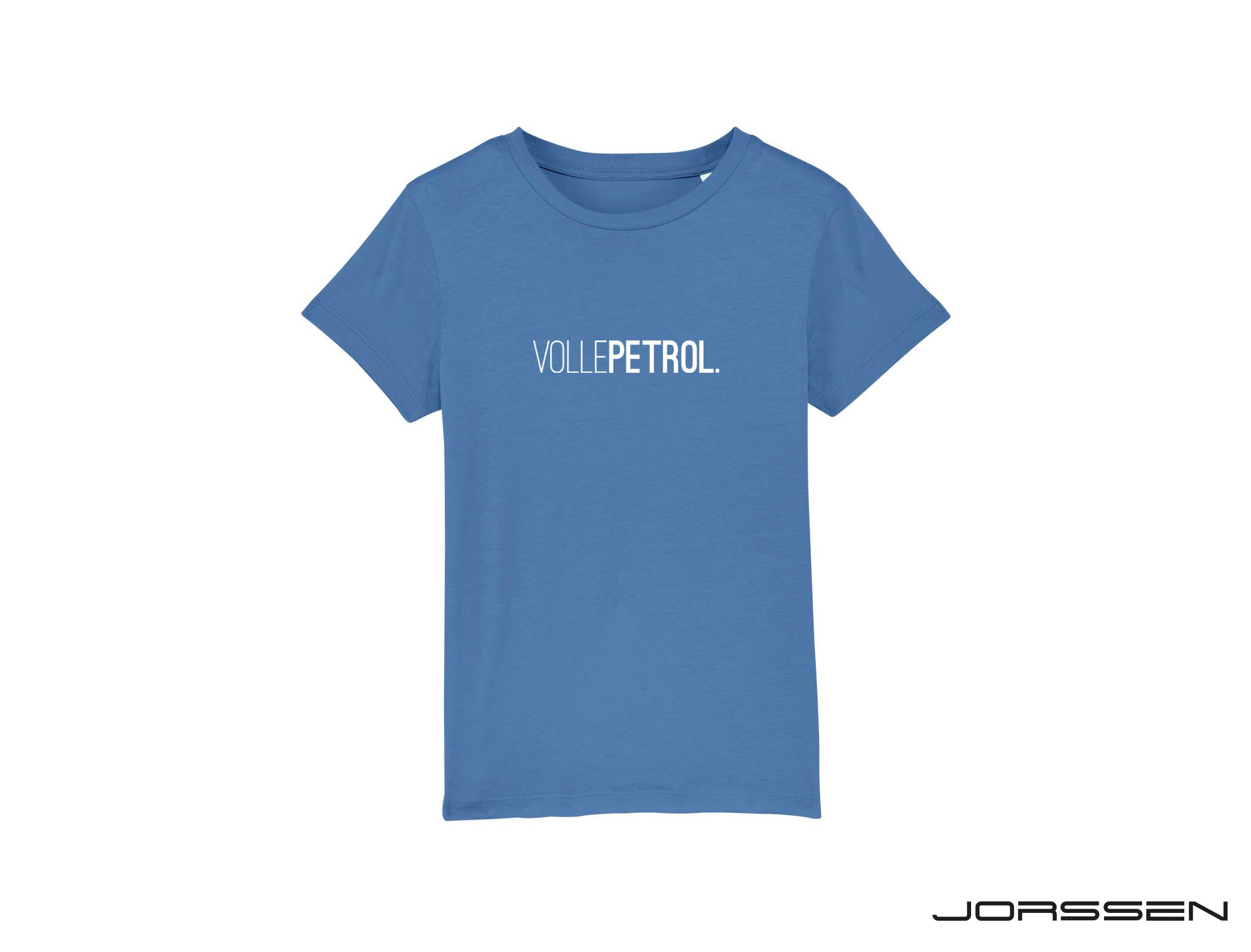 VollePetrol. Blauwe T-shirt voor kinderen in samenwerking met Jorssen