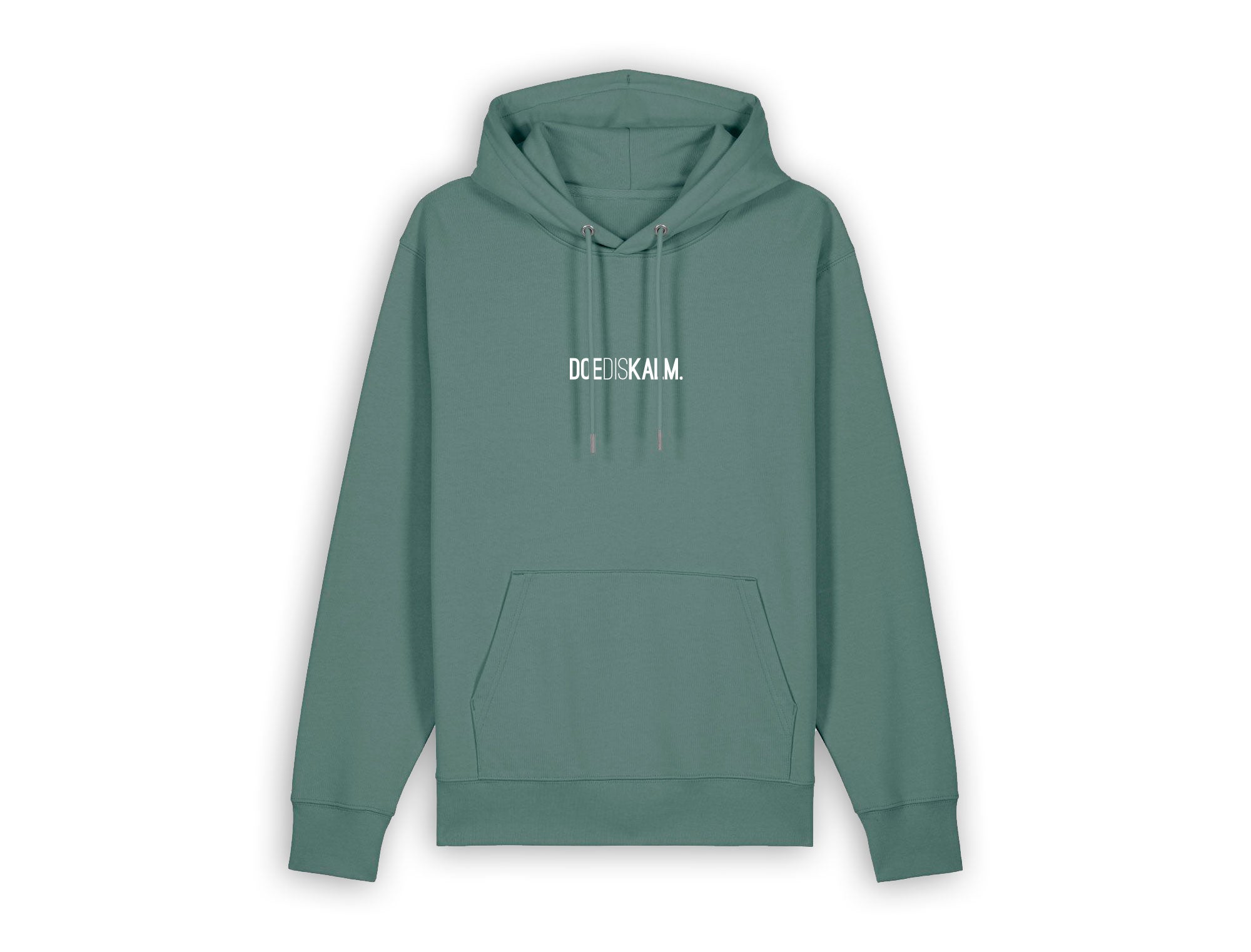 Groene sweater met opdruk DOEDISKALM.