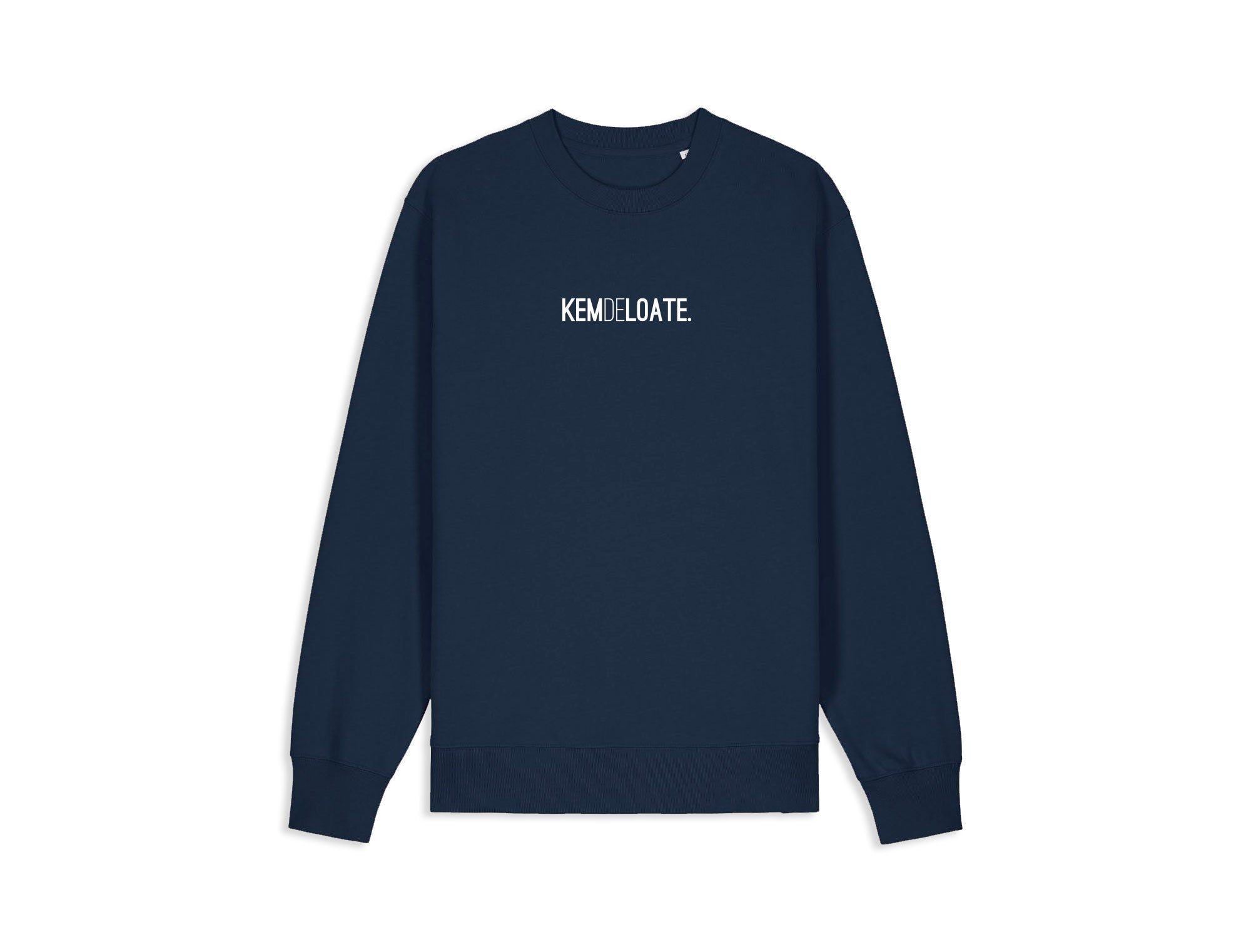 Donkerblauwe sweater met opdruk KEMDELOATE.