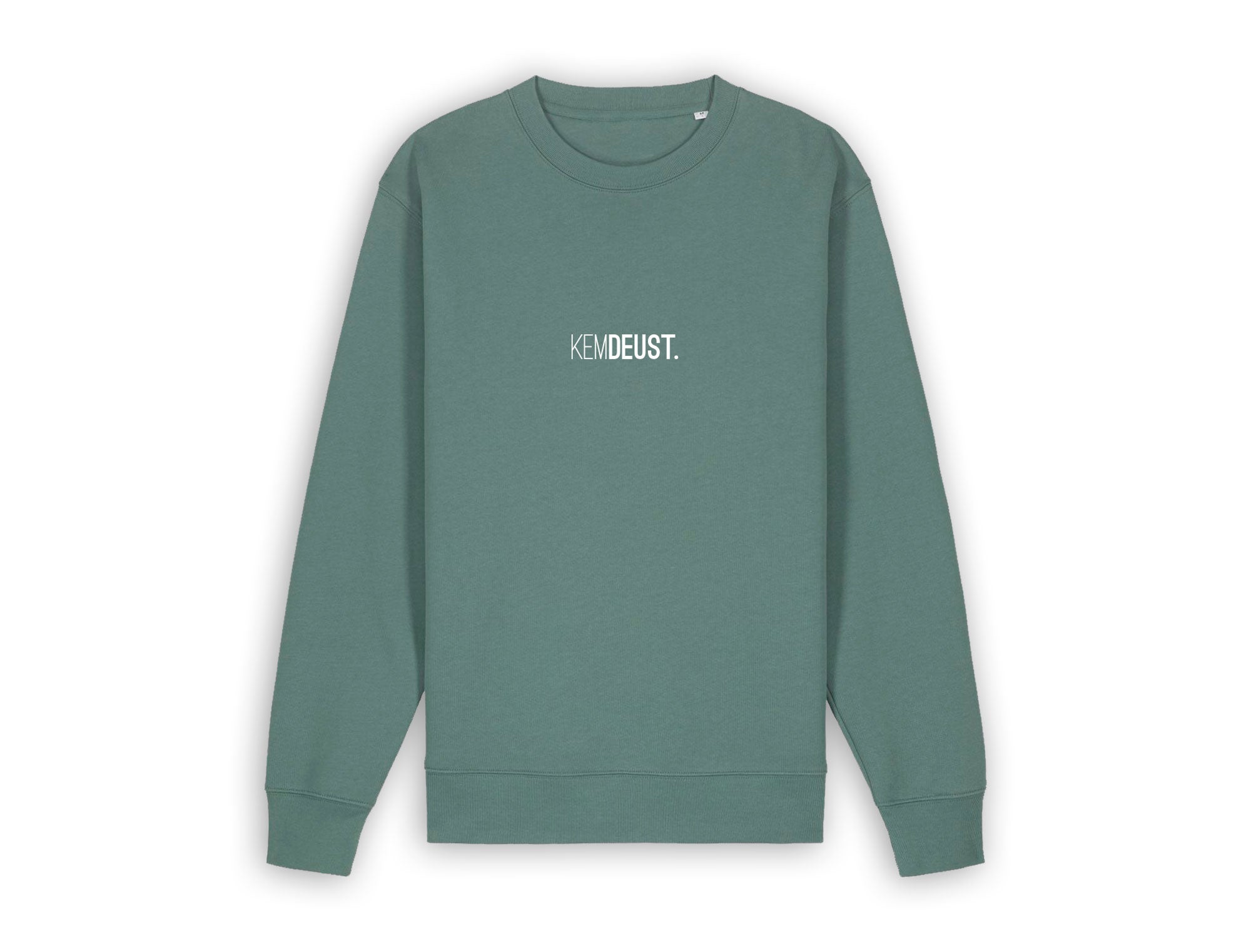 Groene sweater met opdruk KEMDEUST.