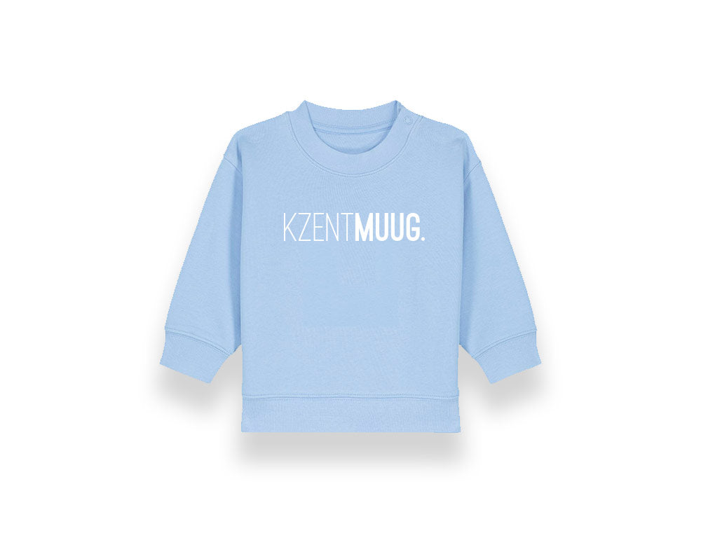 Lichtblauwe baby sweater met opdruk KZENTMUUG.