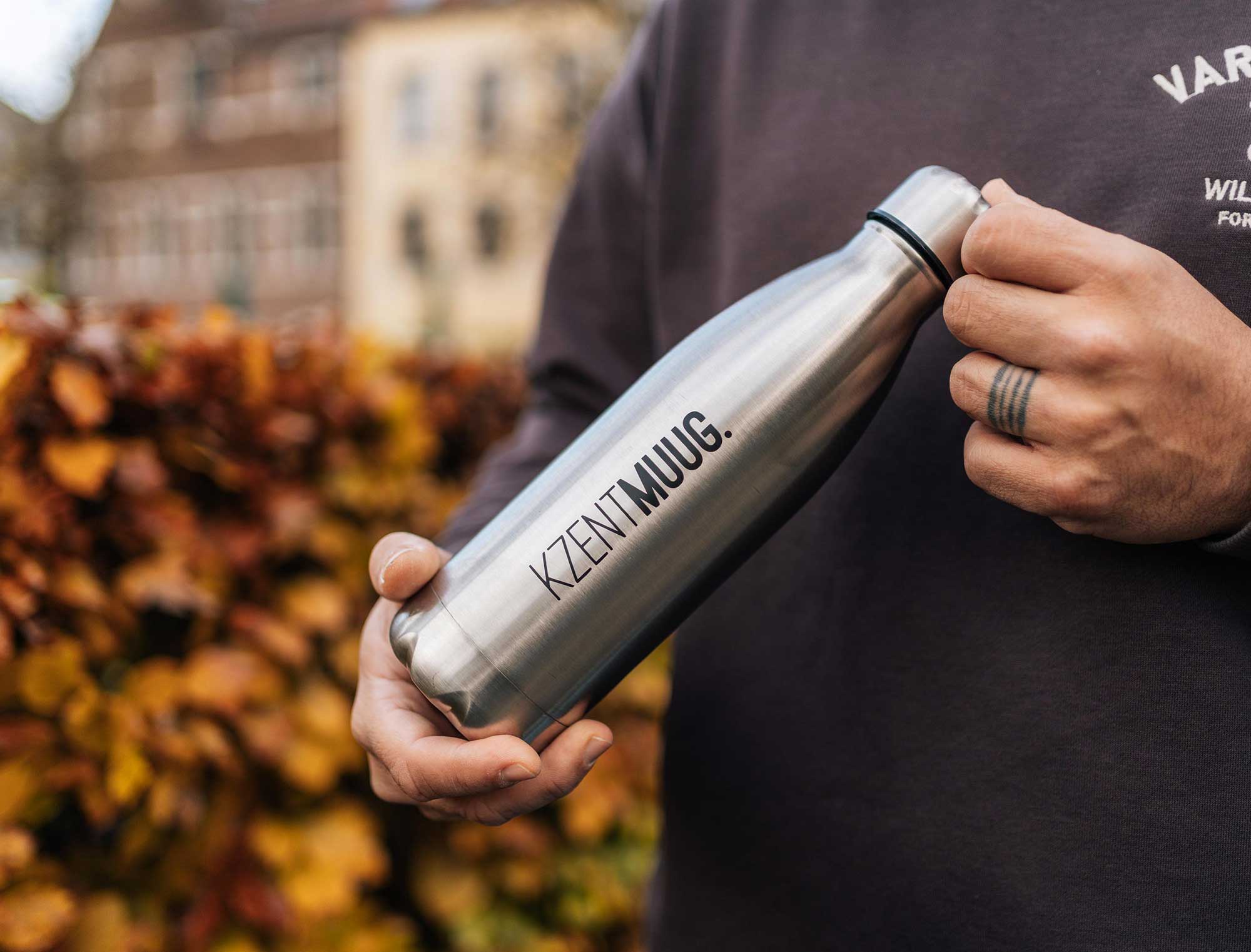 Chrome drinkfles met opdruk KZENTMUUG.