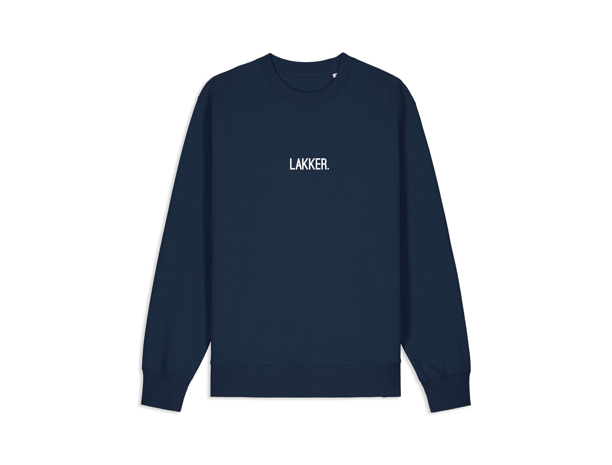 Blauwe sweater met opdruk LAKKER.