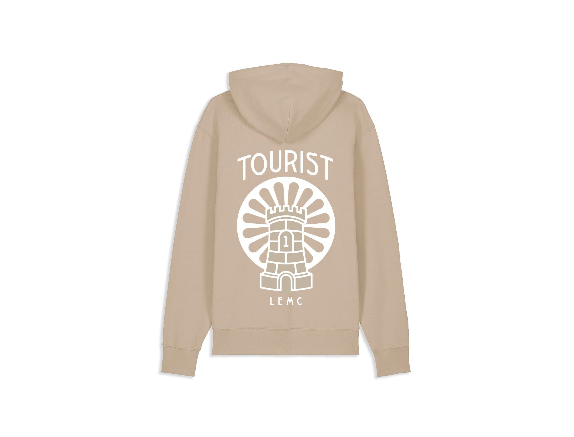 Zandkleurige hoodie een limited edition backprint met een knipoog naar 't Steen in Antwerpen.