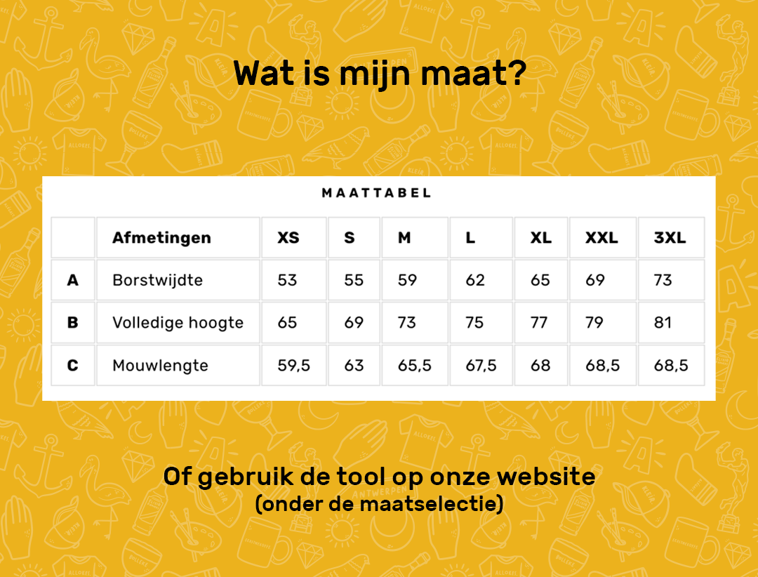 Maattabel voor de hoodies van KLEIR.