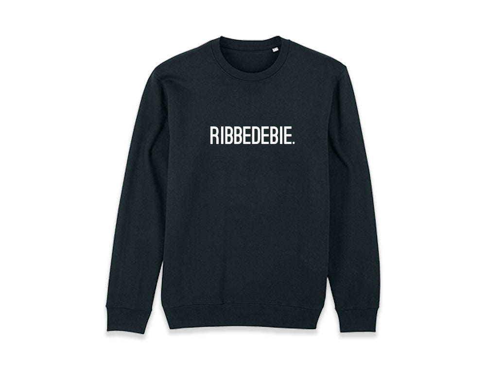 Zwarte sweater met opdruk RIBBEDEBIE.