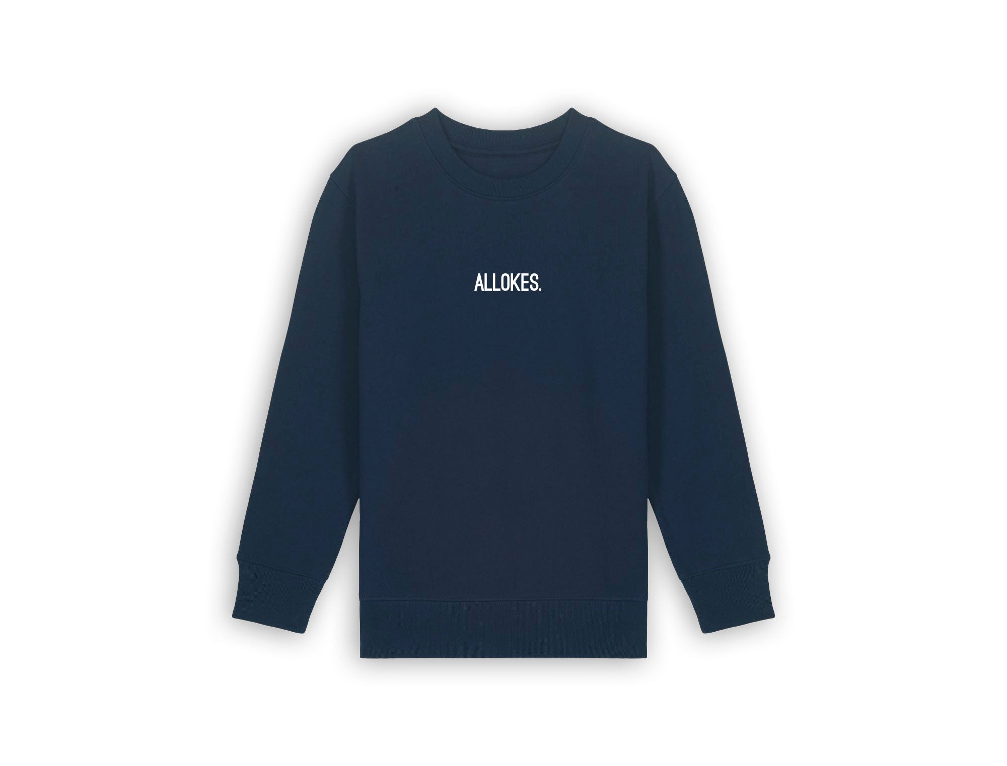 Donkerblauwe sweater met opdruk ALLOKES. voor kinderen