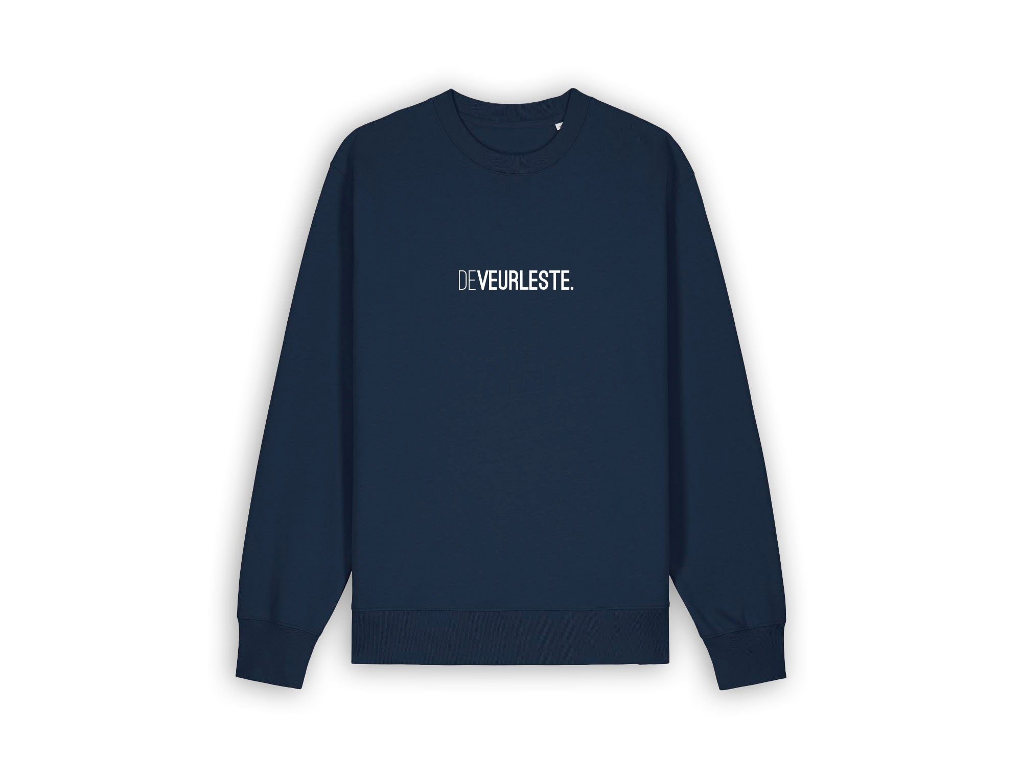Donkerblauwe sweater met opdruk DEVEURLESTE.