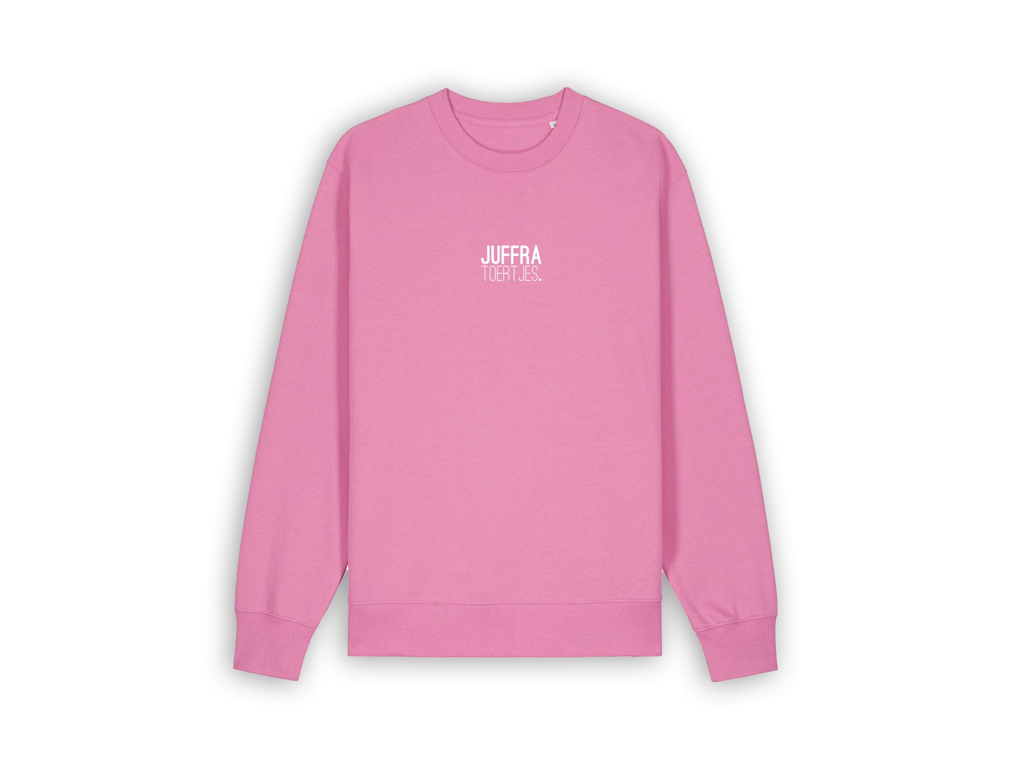 Roze sweater met opdruk JUFFRA TOERTJES.