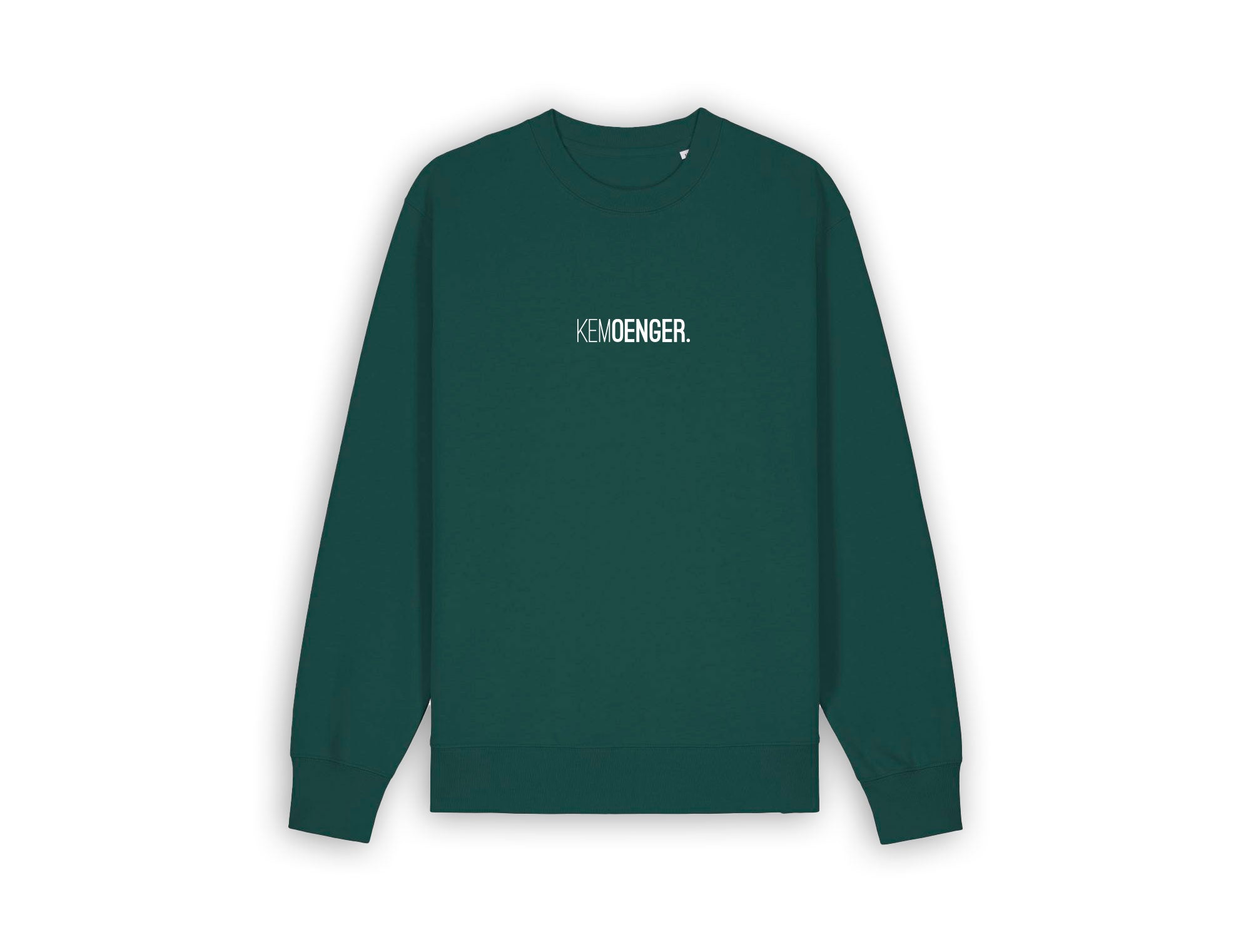 Donkergroene sweater met opdruk KEMOENGER.