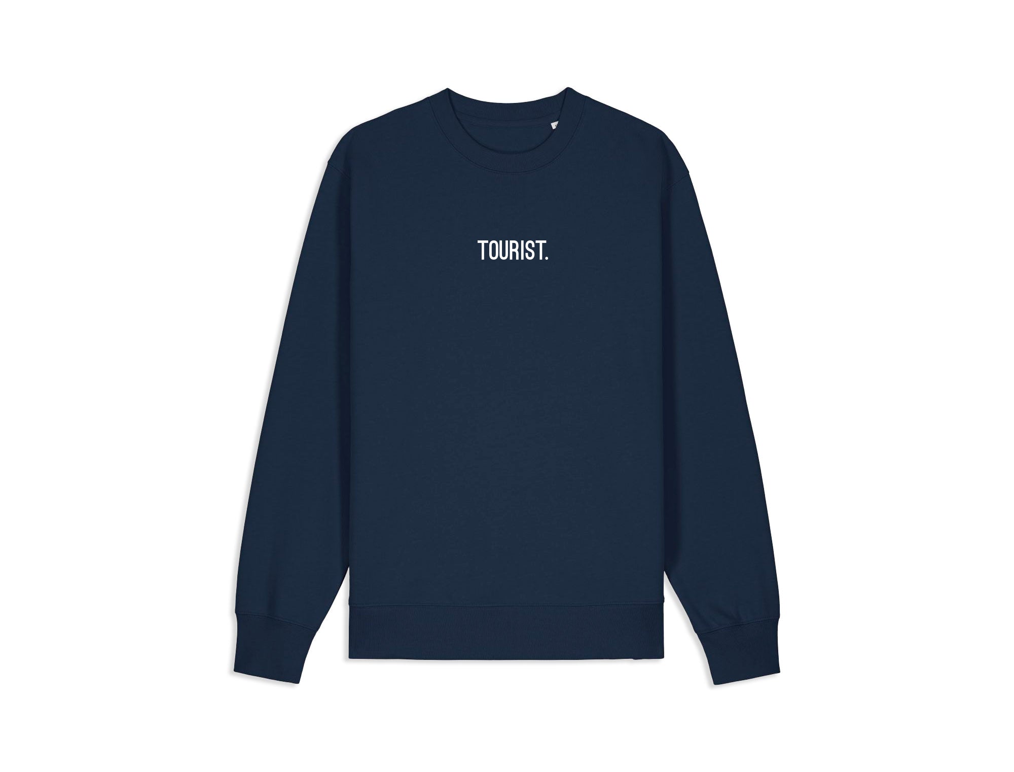 Donkerblauwe sweater met opdruk TOURIST. voor volwassenen