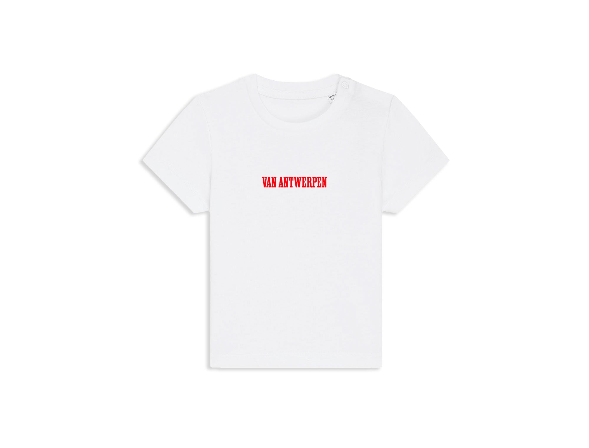 Witte T-shirt voor baby's met opdruk Van Antwerpen met typische GVA letters