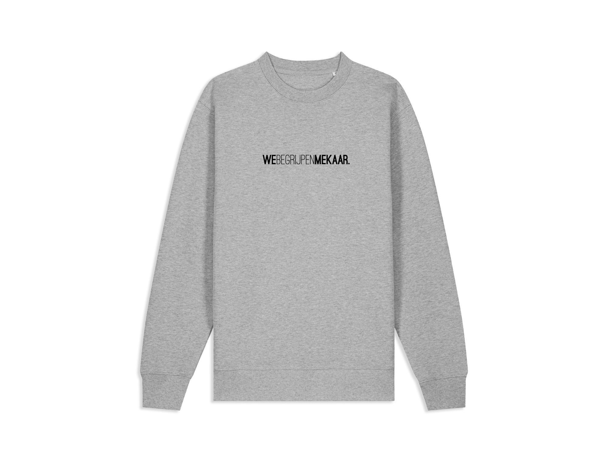 Grijze sweater met opdruk WEBEGRIJPENMEKAAR.