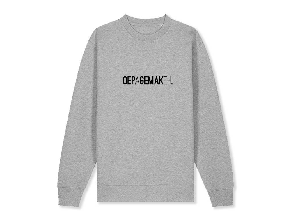 Grijze sweater met opdruk OEPAGEMAKEH.