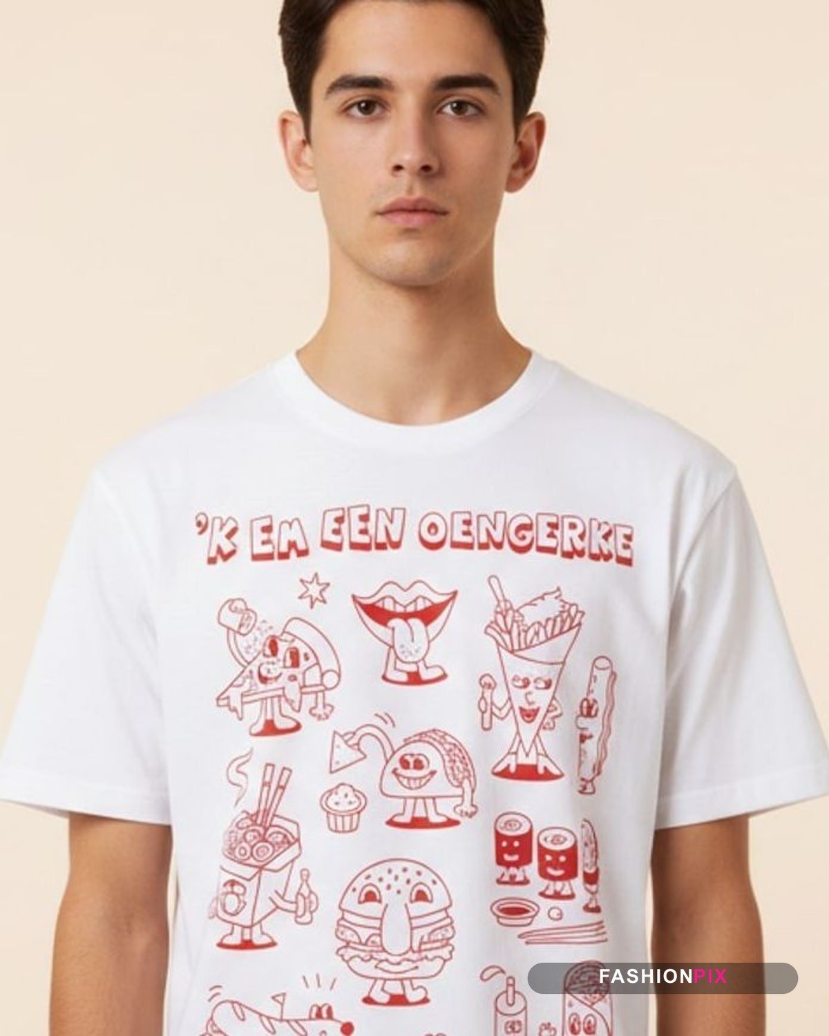 Close-up van de katoenen stof en de naad bij de halsboord van het witte T-shirt