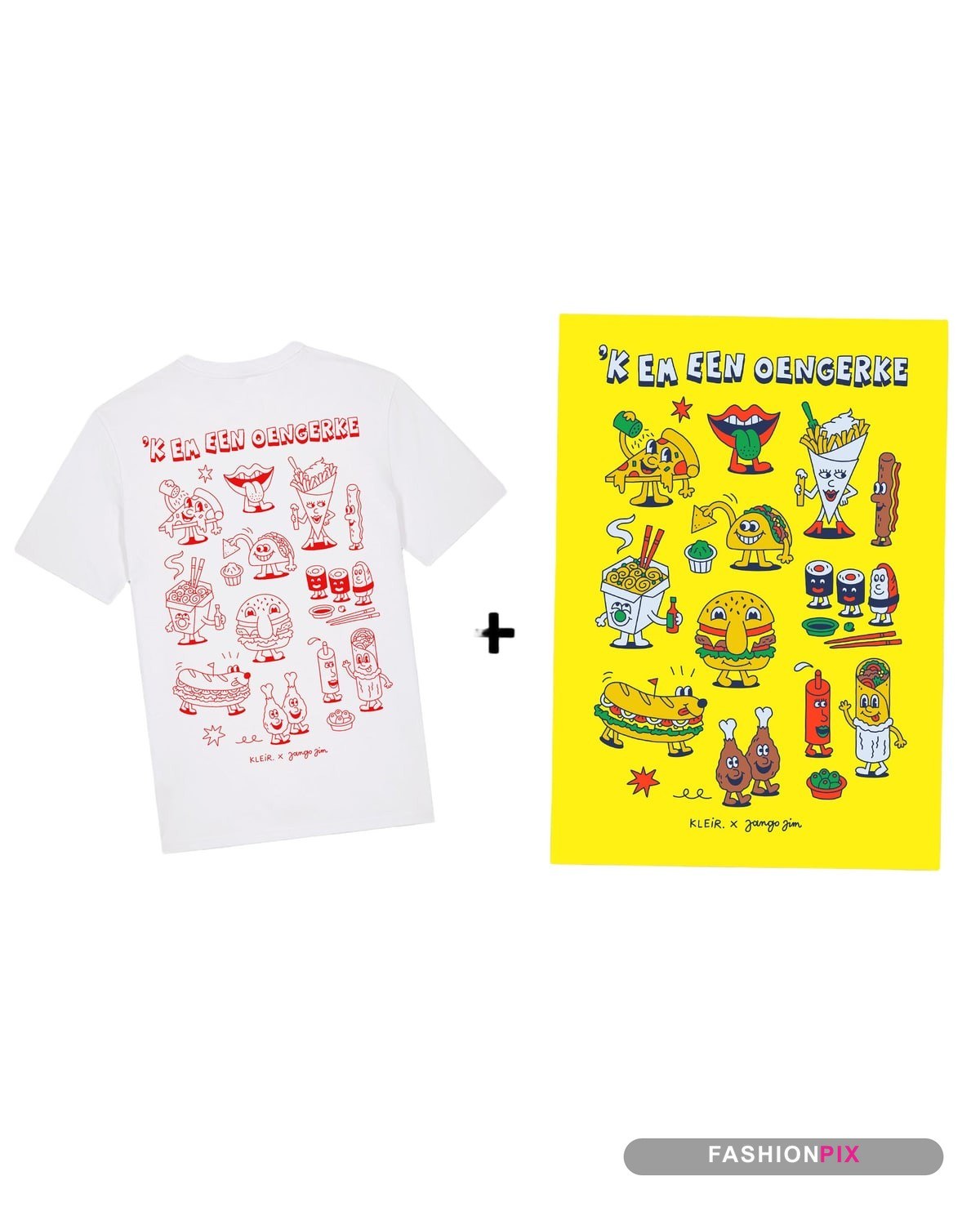 Wit T-shirt met korte mouwen, plat uitgespreid op een effen witte achtergrond