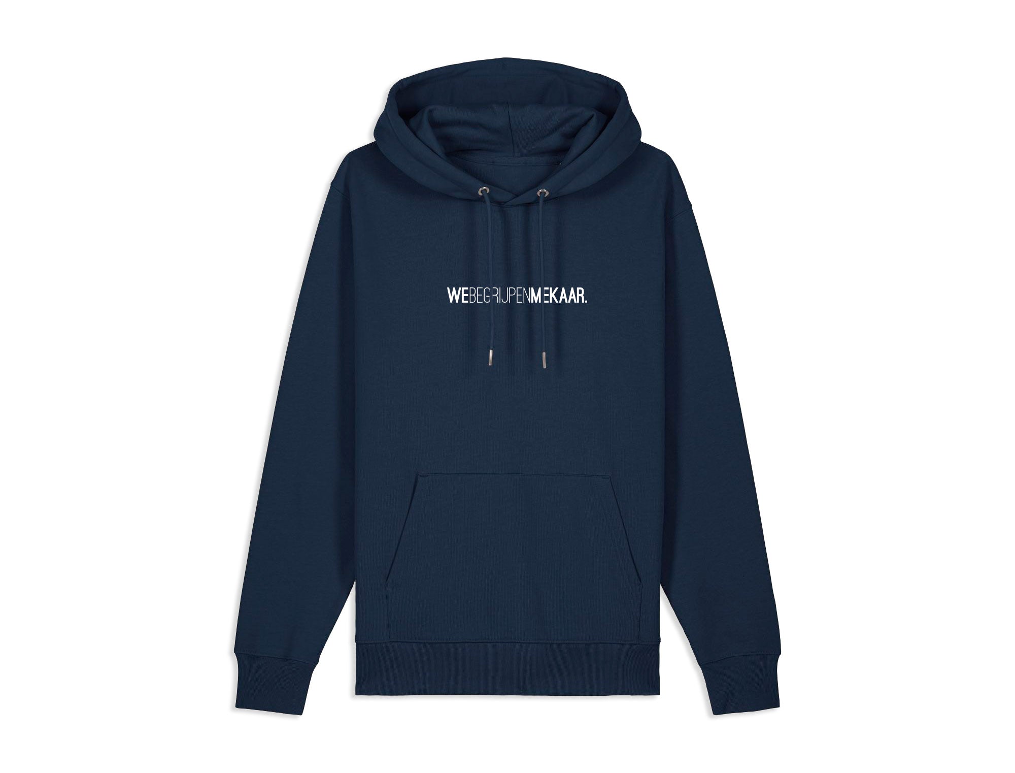 Blauwe hoodie voor volwassenen met opdruk WEBEGRIJPENMEKAAR.