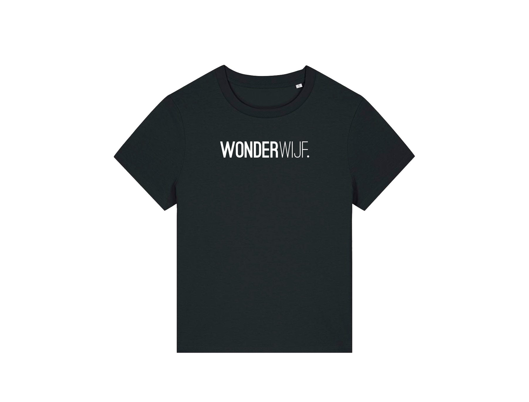 Zwarte T-shirt met opdruk WONDERWIJF.