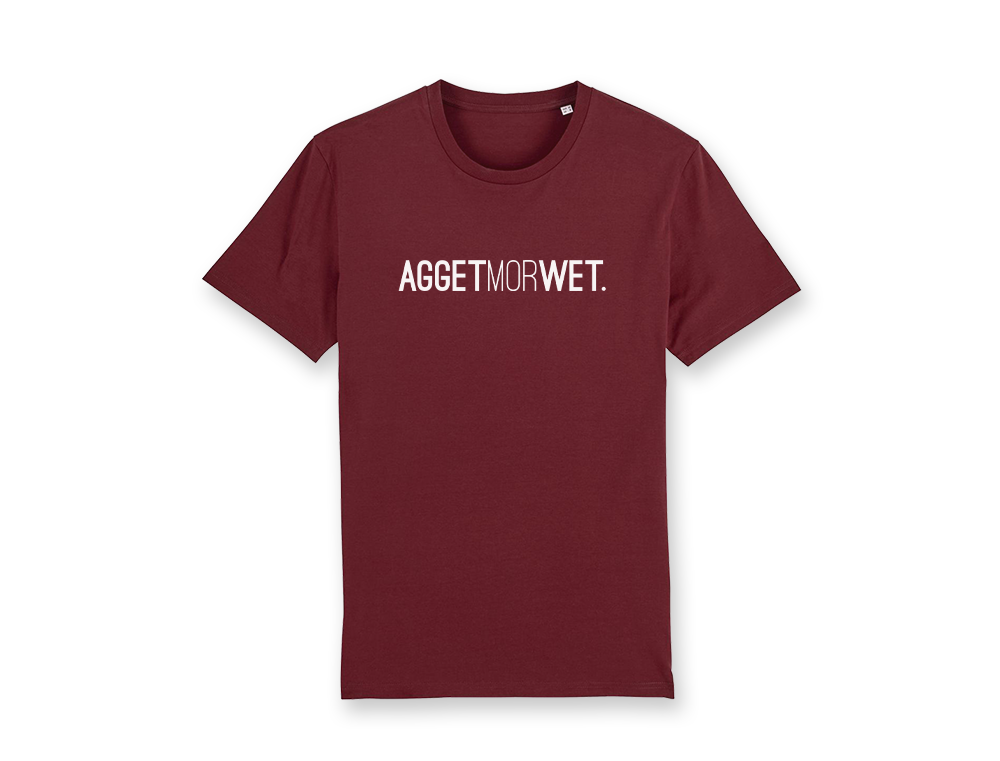 AGGETMORWET. Bordeaux unisex T-shirt voor volwassenen van KLEIR.