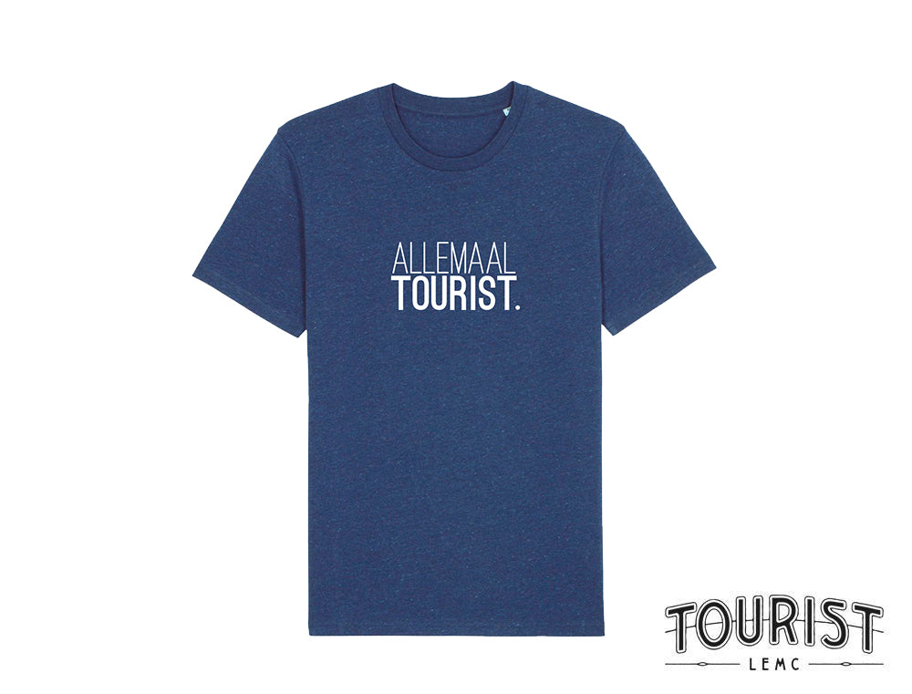 Blauwe T-shirt met opdruk ALLEMAALTOURIST. - Tourist LeMC collectie