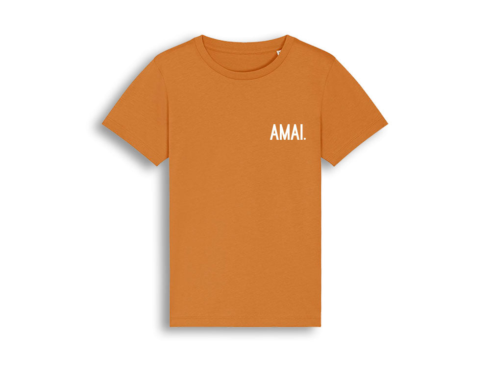 Oranje T-shirt met opdruk AMAI.