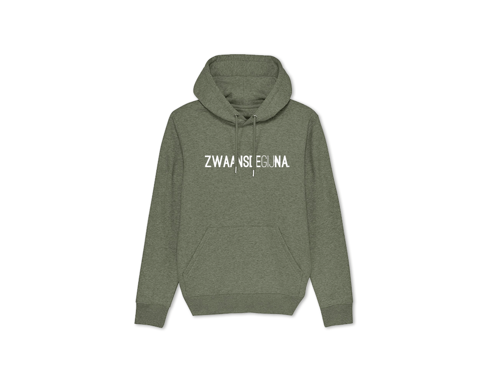 Kaki hoodie met opdruk ZWAANSDEGIJNA.