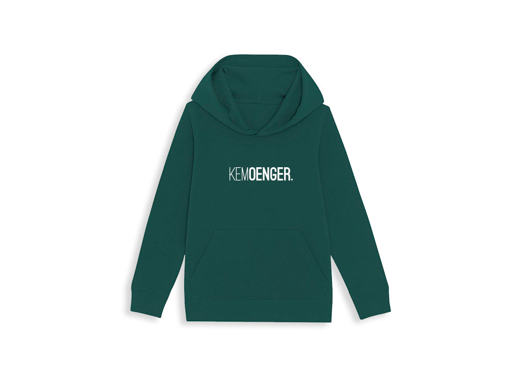 Groene hoodie voor kinderen met opdruk KEMOENGER.