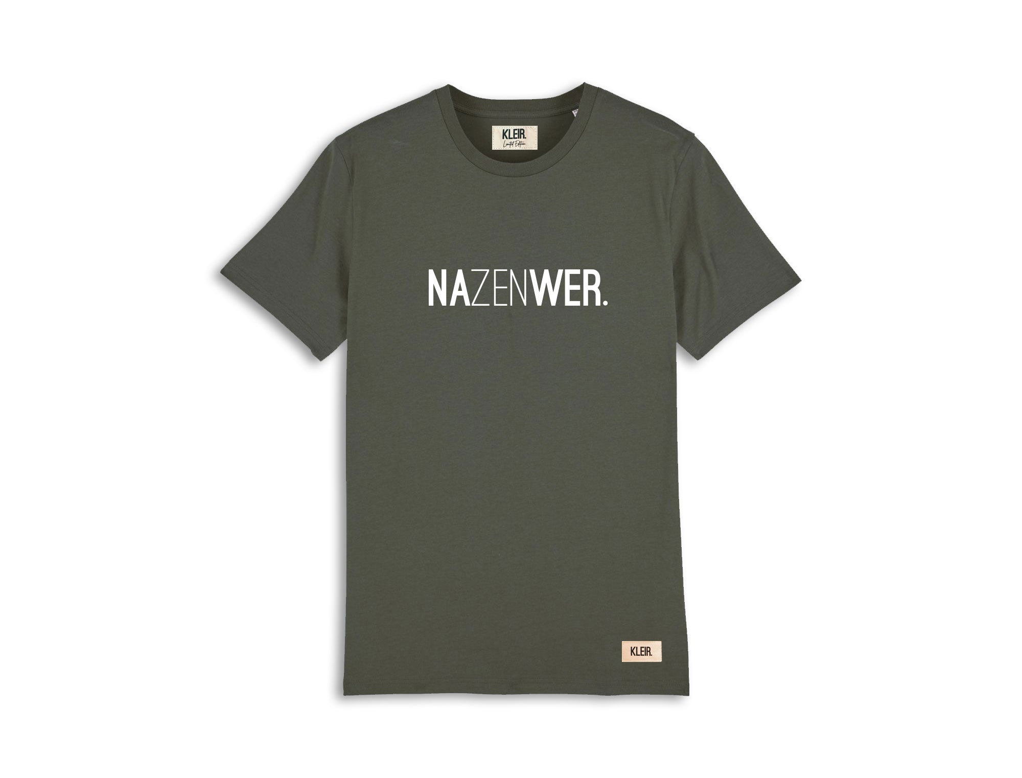 Kaki T-shirt met opdruk NAZENWER.