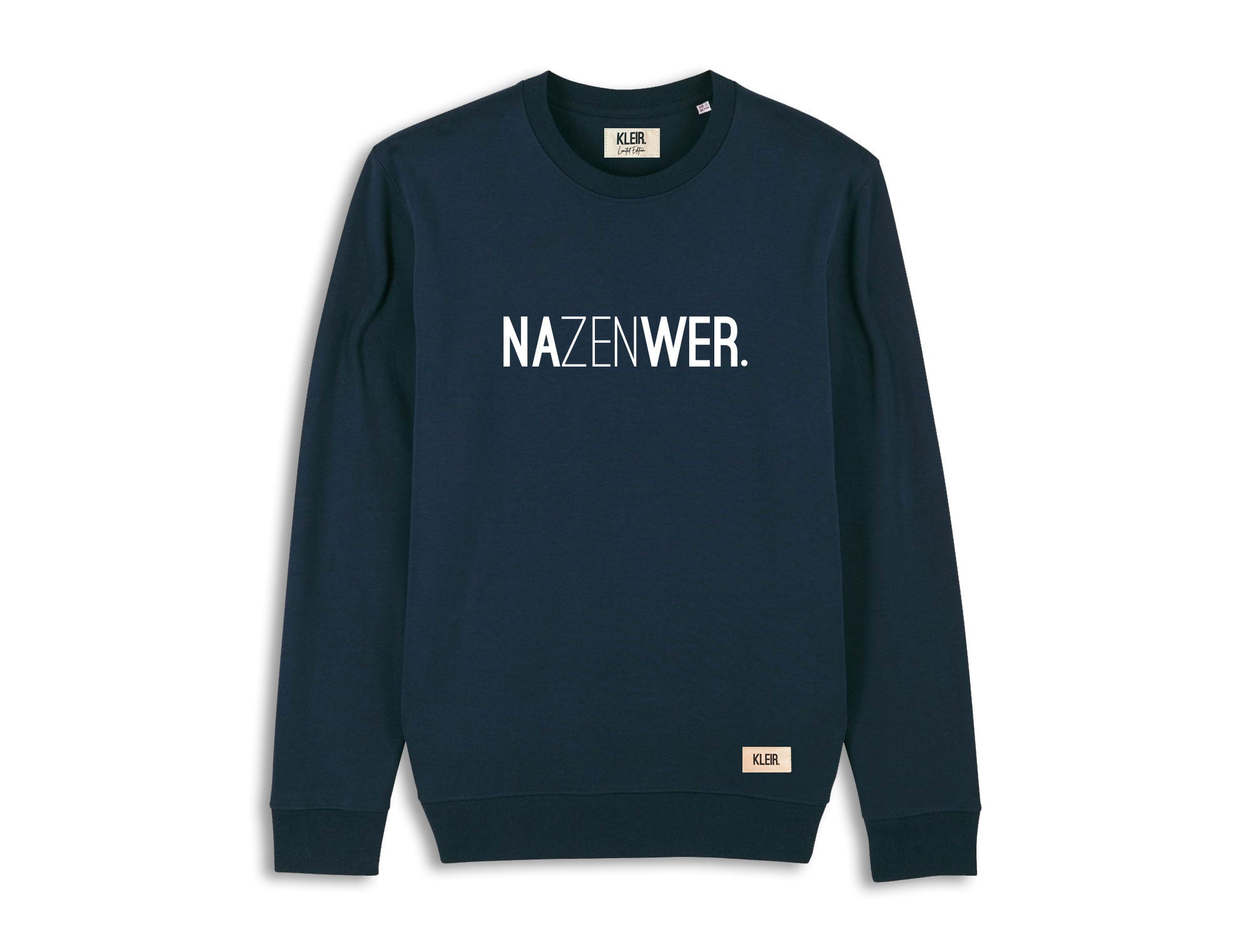 Blauwe trui met opdruk NAZENWER.