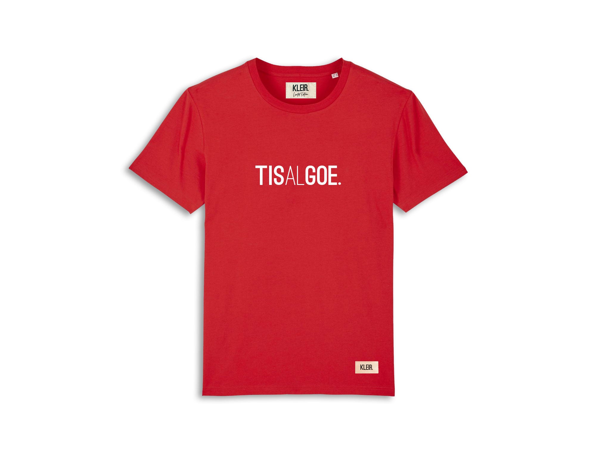 Rode T-shirt met opdruk TISALGOE.