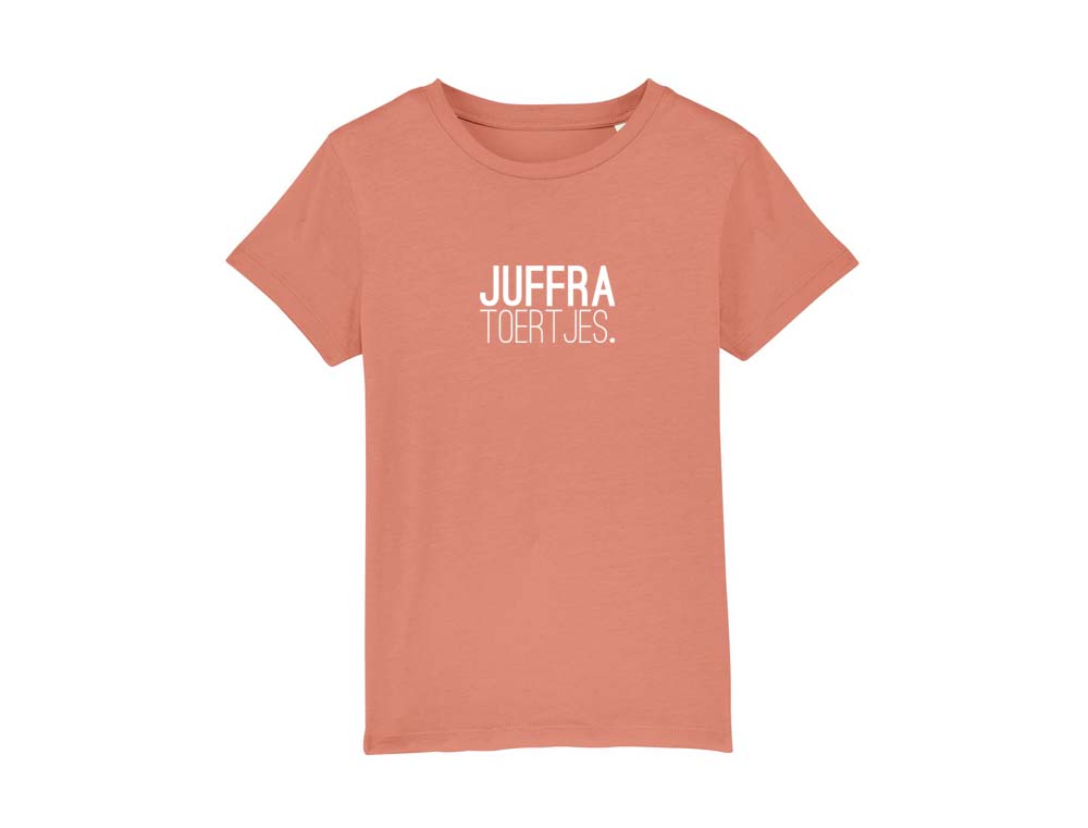 Roze T-shirt met opdruk JUFFRA TOERTJES.