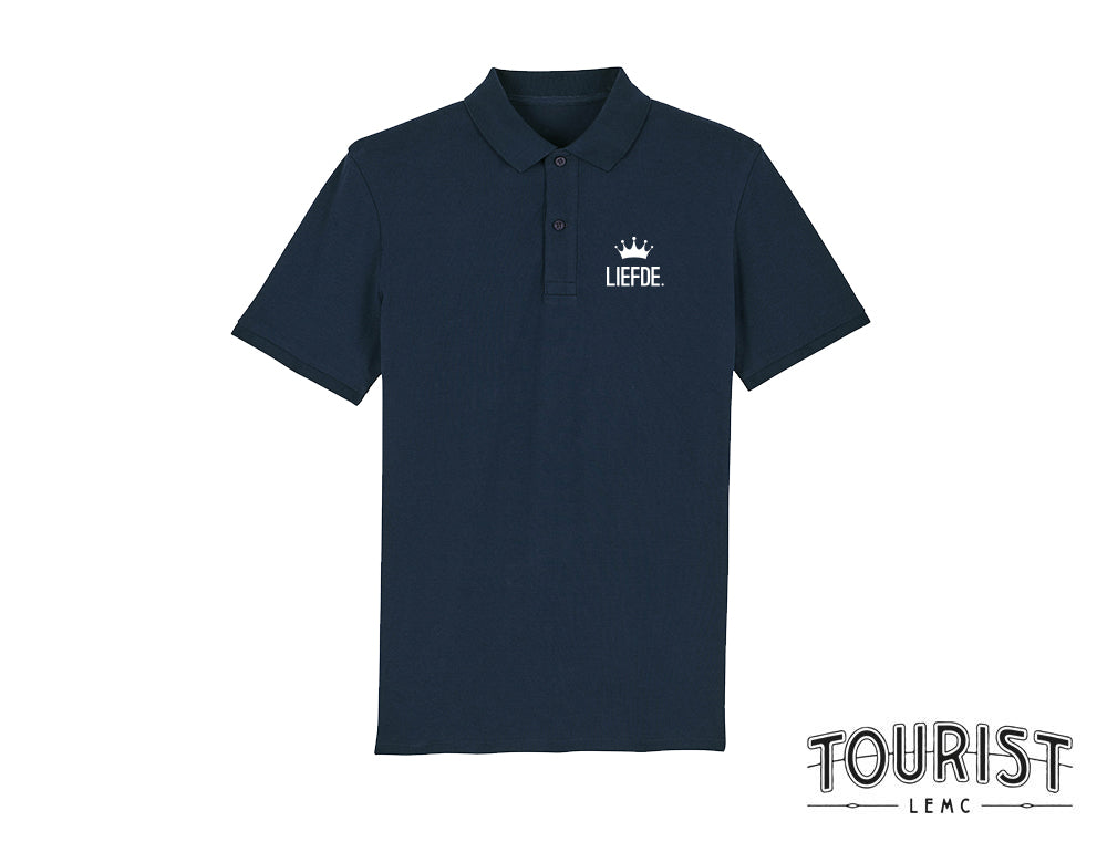 Donkerblauwe polo met Koning Liefde.