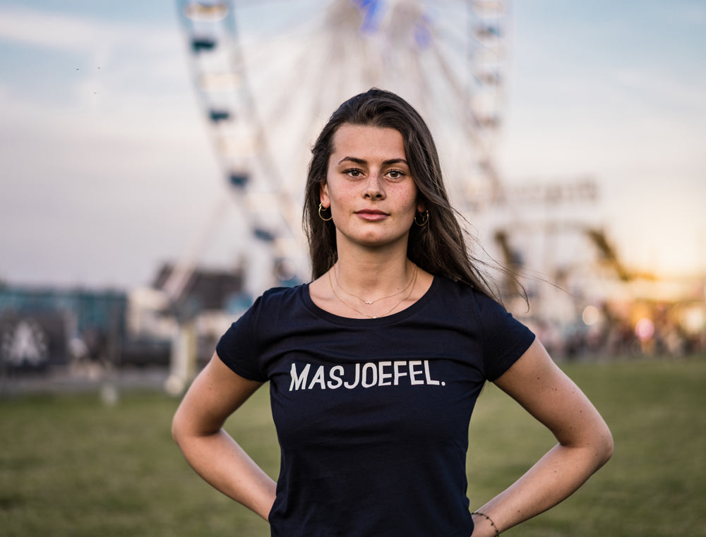 T-shirt MASJOEFEL. Donkerblauw Dames Vrouwen Volwassenen